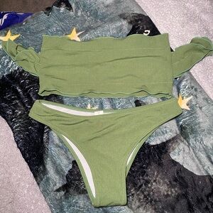 Green Ruffled Bikini Set